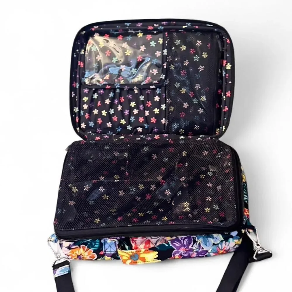 Vera Bradley Grand Vanity Cosmetic Makeup Case Happy Blooms Travel Organizer